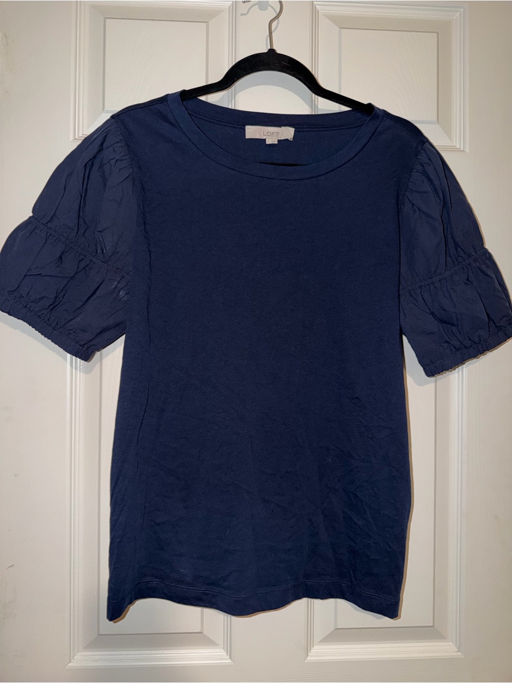 LOFT Navy Puff-Sleeve Crewneck Tee